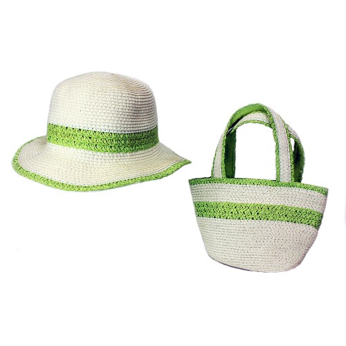 Kid Straw Hat & Bag Set - Lime - HTBG-2068DS-LM